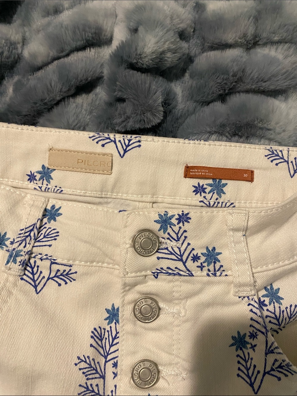 Pilcro White Denim Shorts with Blue Floral Print - Picture 4 of 5